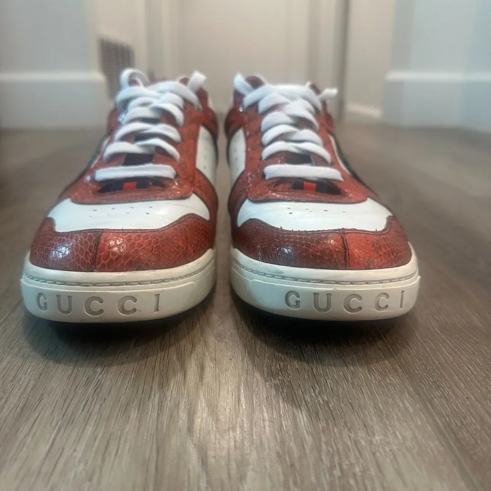 Retro Red Gucci Python Leather Low Top Interlocking G Sneakers Size 9G US 10